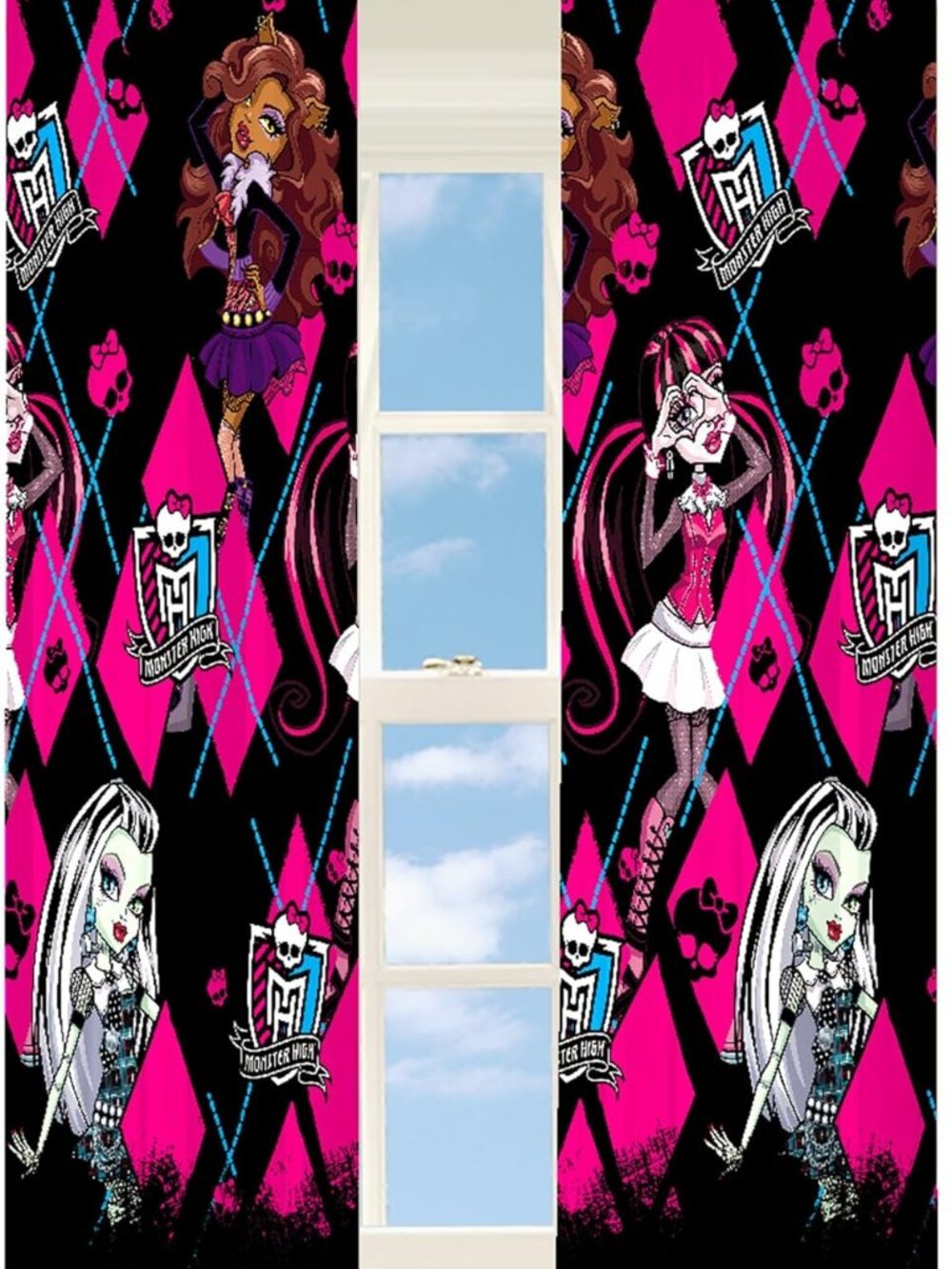 Monster High Curtains Black Pink Diamond Pattern — Kids Room Decor